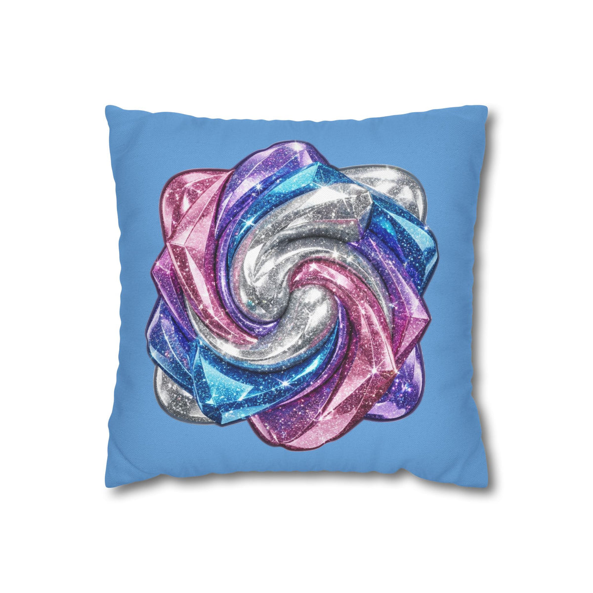 3D Glitter Design Light Blue Spun Polyester Square Pillowcase
