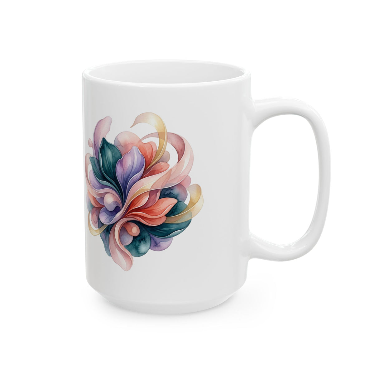 Abstract Floral Ceramic Mug — Colorful Swirl Flower Design (11oz & 15oz)