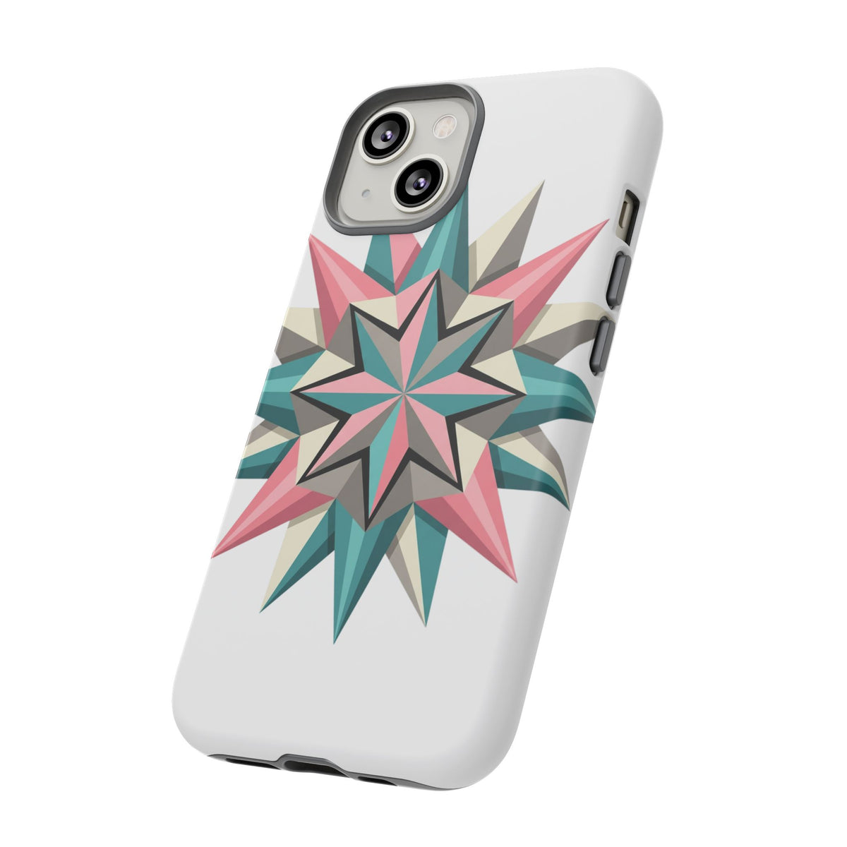 Geometric Star Tough Phone Case – Pink Teal Compass Design