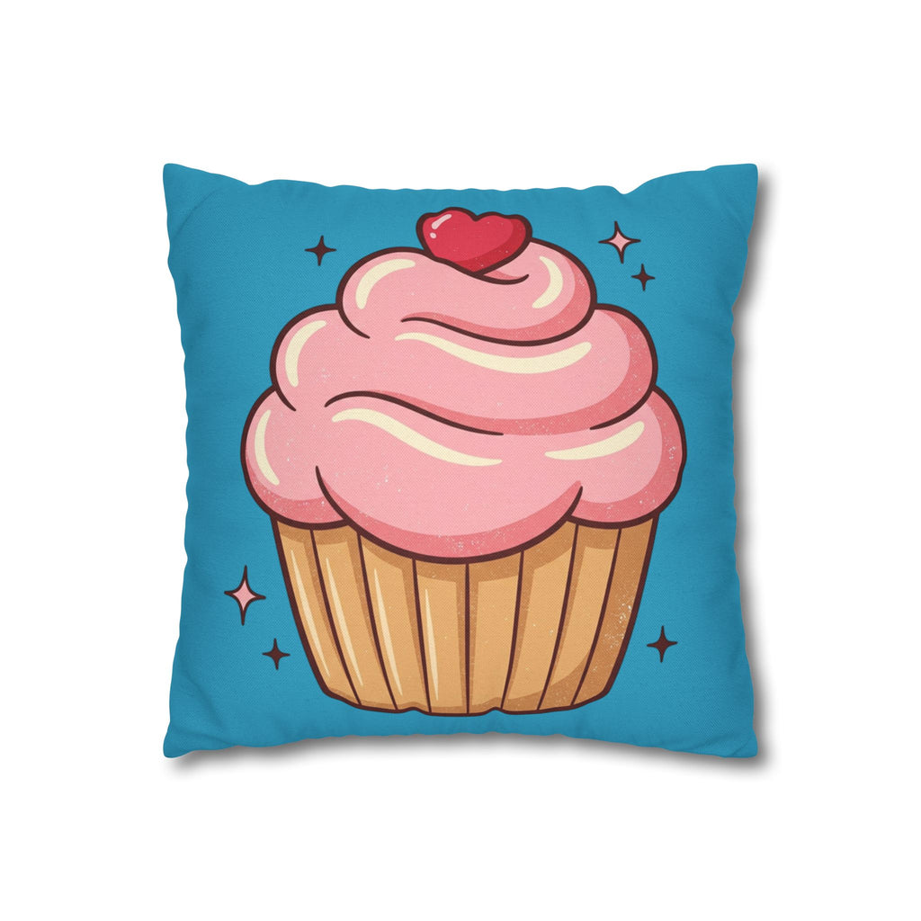 Pink Cupcake SpunPolyester Square Pillowcase- Turquoise