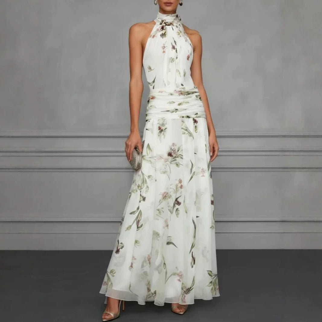 Halter neck printed dress