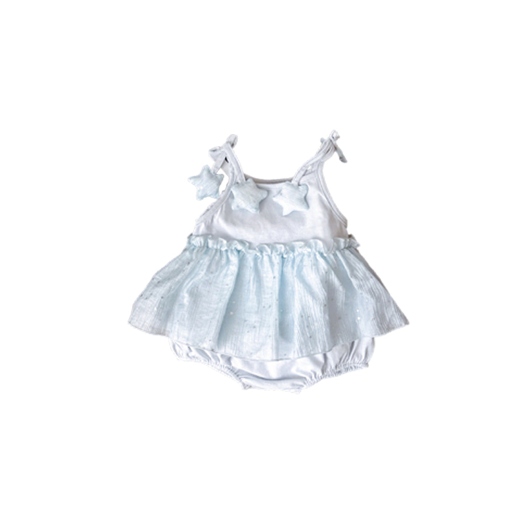 Romper with Star Sequin Tulle Dress, Sleeveless Bodysuit for Infants and Toddlers, Outing Crawling Suit, Girl's Straps One-Piece Clothing