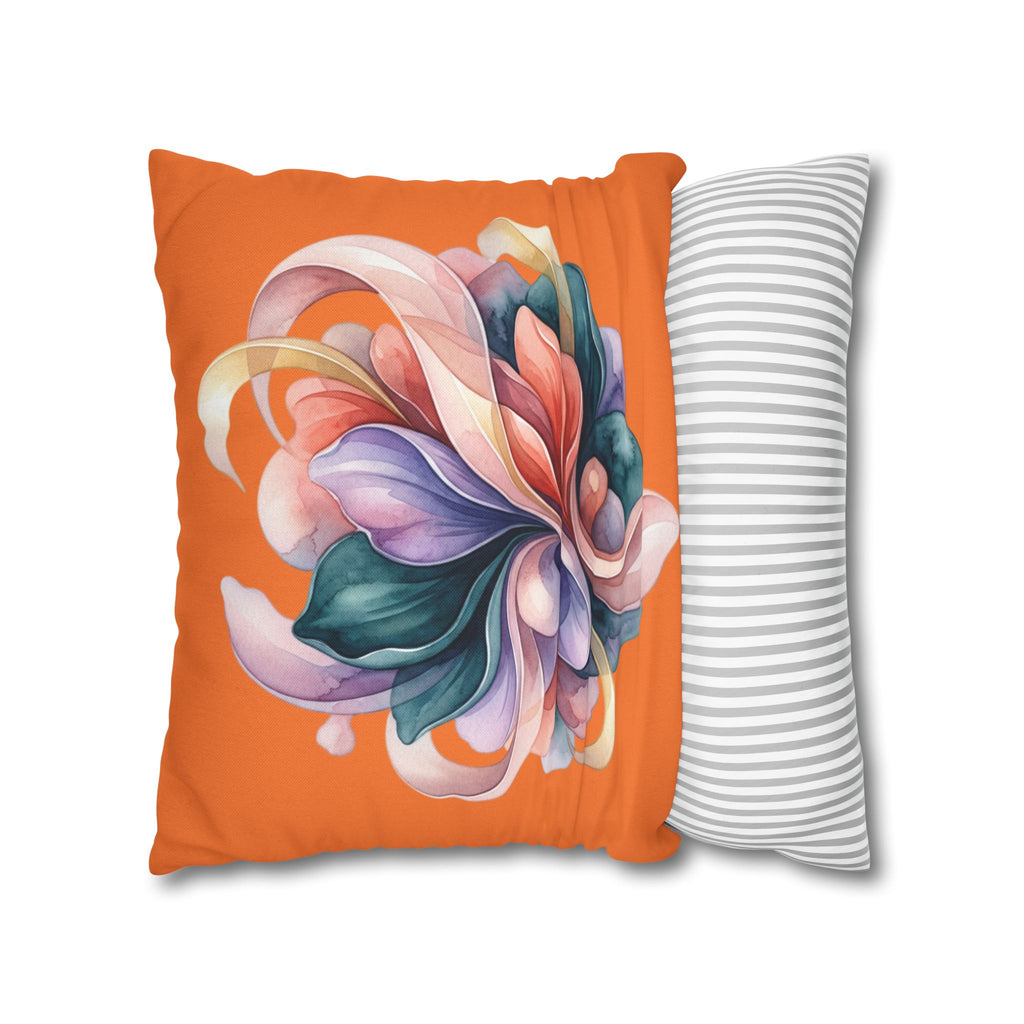 Abstract Floral Throw Pillowcase — Colorful Swirl Design on Orange