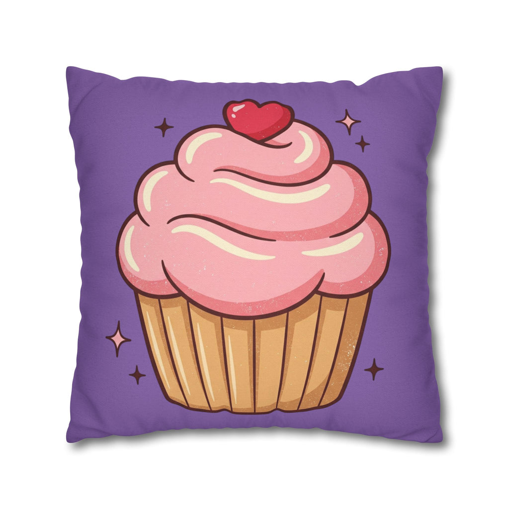 Pink Cupcake Spun Polyester Square Pillowcase- Light Purple