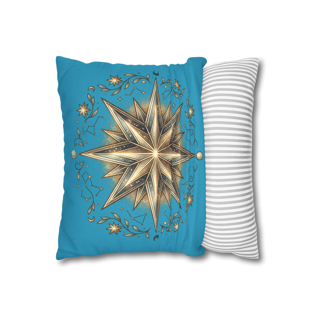Star Print Turquoise Spun Polyester Square Pillowcase