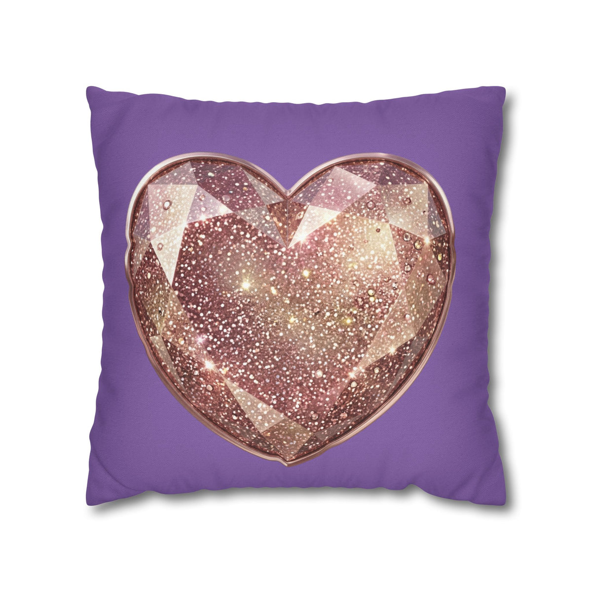 Glitter Gem Heart Pillowcase — Purple Decorative Throw Pillow Cover- Light Purple