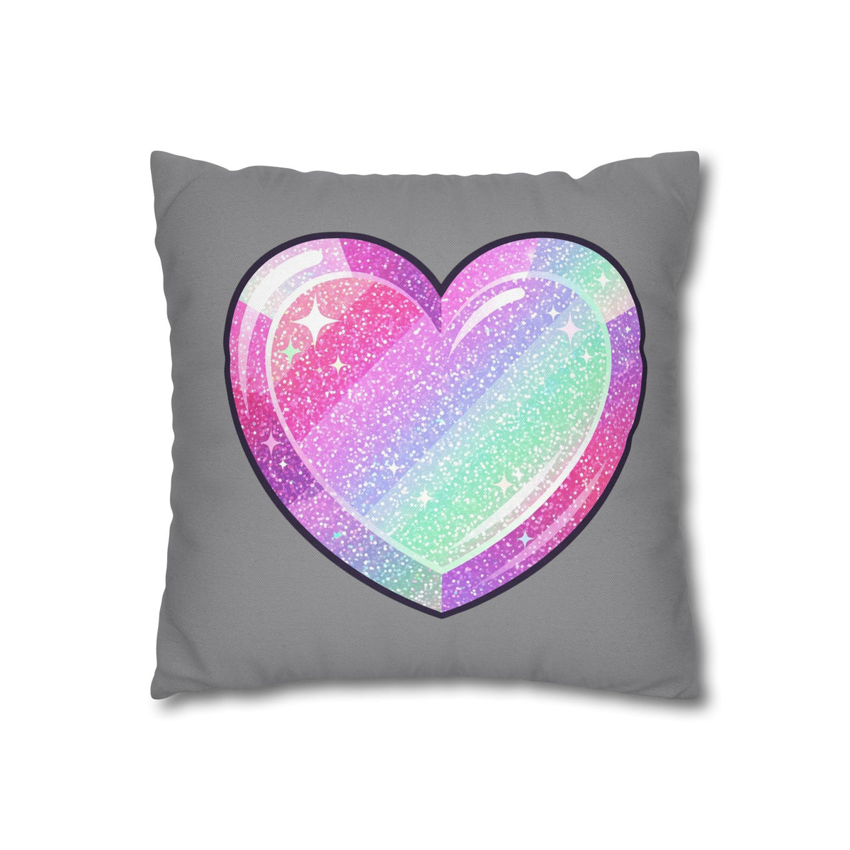 Pastel Glitter Heart Pillowcase Spun Polyester Square Pillowcase- Grey