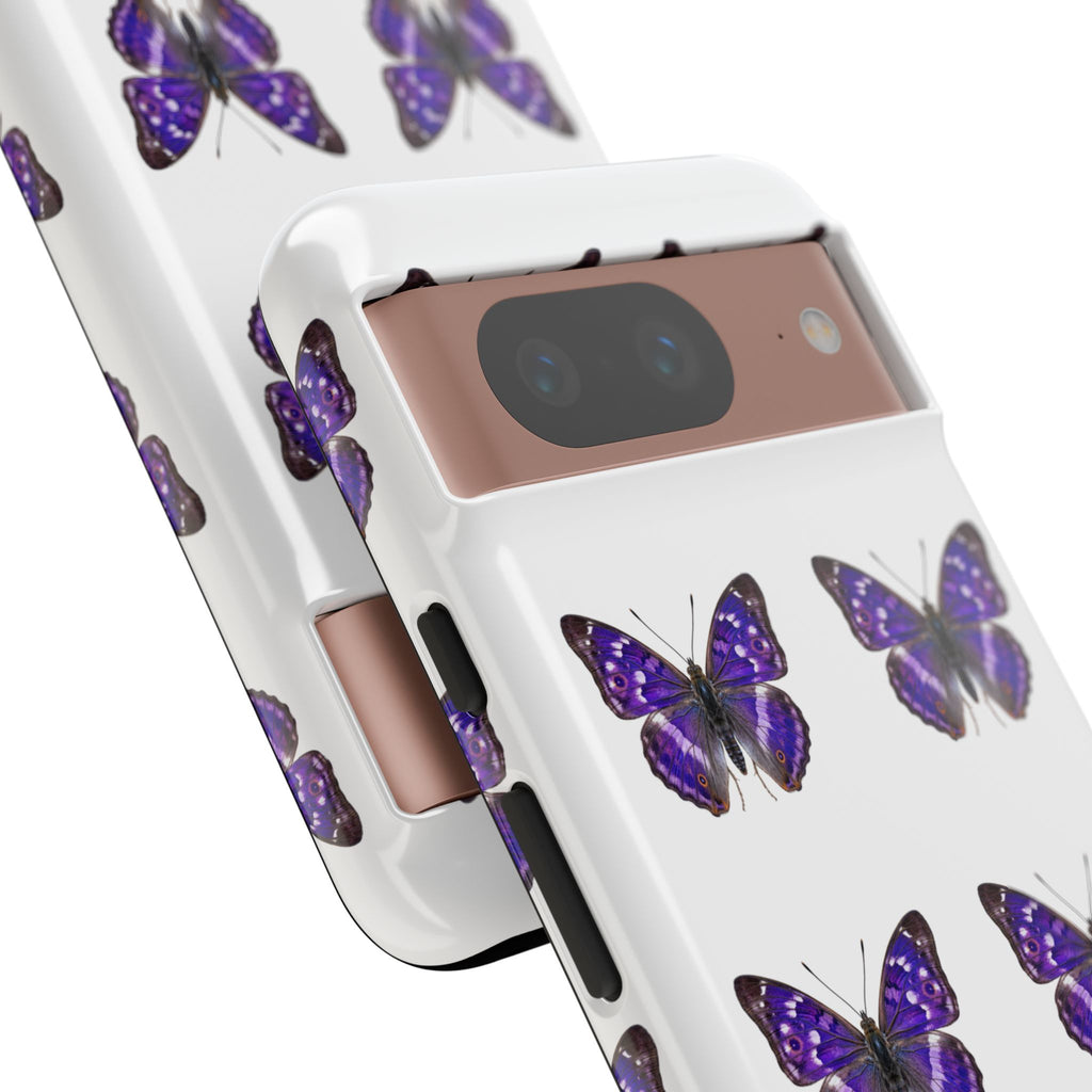 Purple Butterfly Tough Phone Case — Durable Protective iPhone Case with Repeating Butterfly Pattern