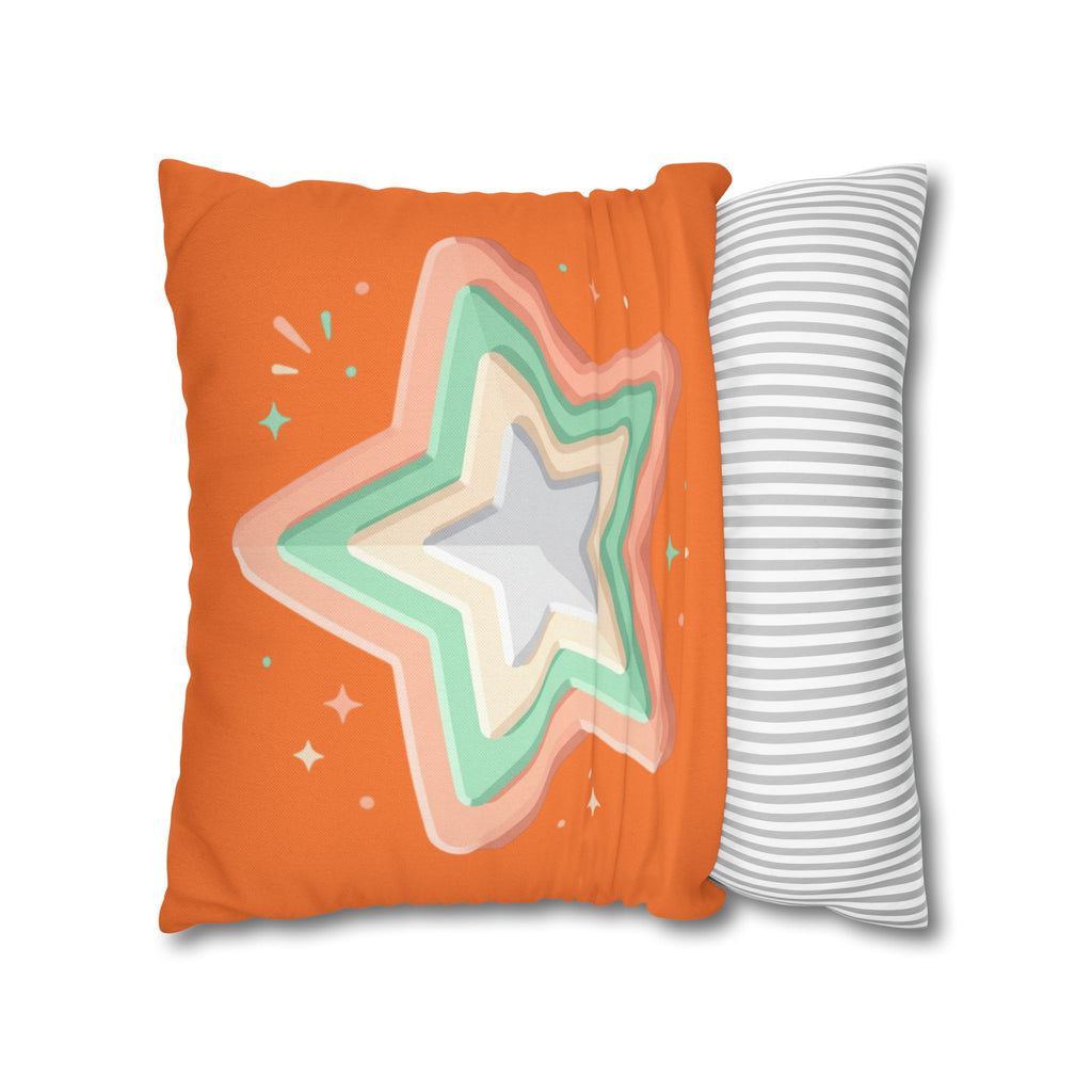 Star Shape Orange Spun Polyester Square Pillowcase