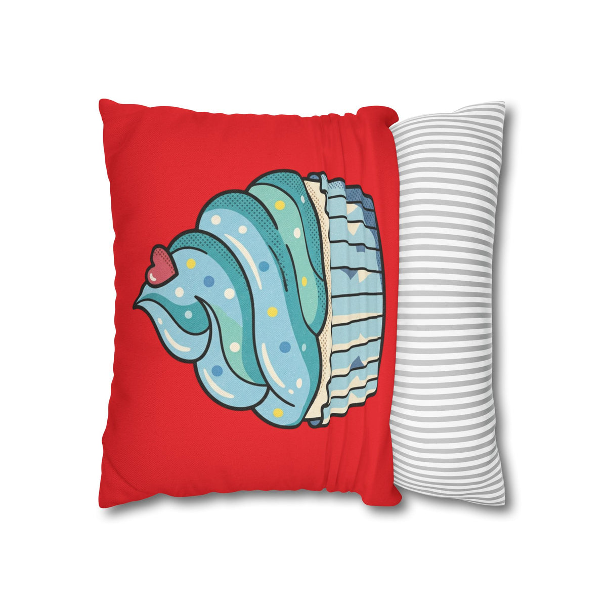 Cupcake Pillowcase - Cute Blue Frosting Decorative Throw Pillow Cover- Red
