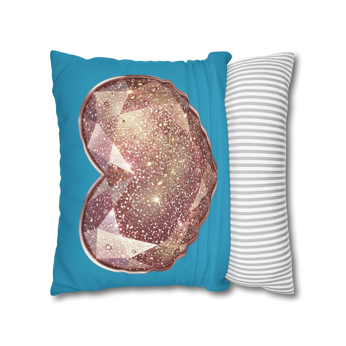 Sparkling Rose Crystal Heart Pillowcase — Decorative Square Throw Pillow Cover- Turquoise