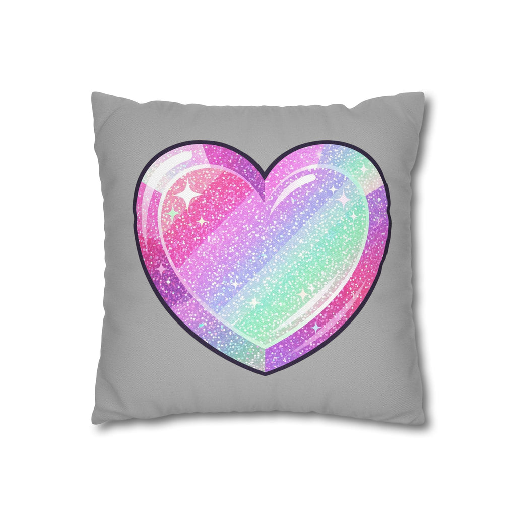 Pastel Glitter Heart Pillowcase Spun Polyester Square Pillowcase- Light Grey