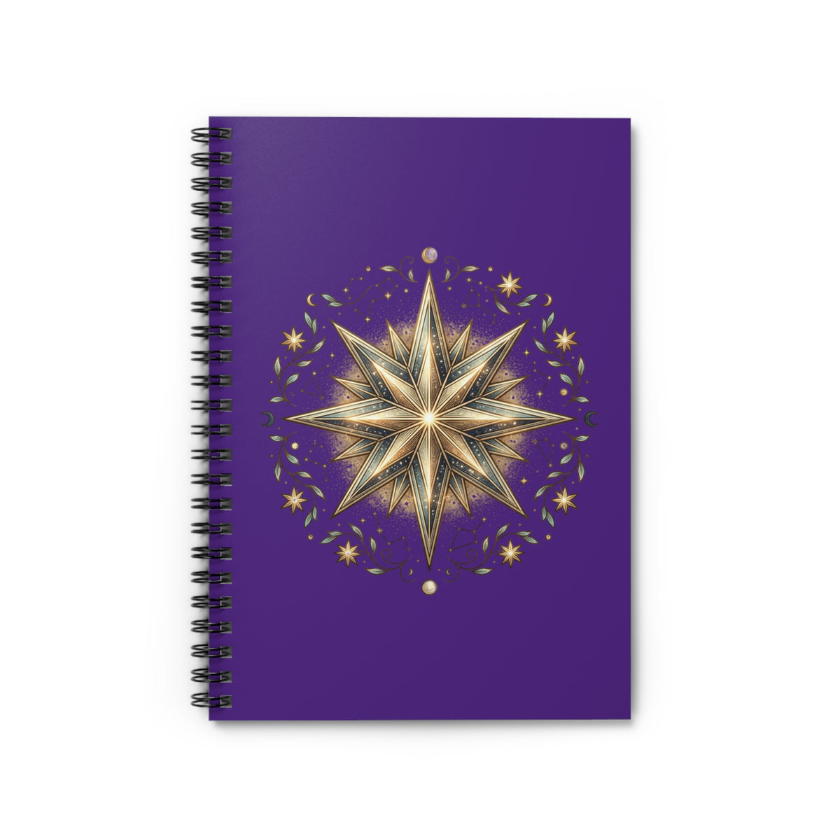 Star Print Spiral Notebook - Ruled Line- Dark Purple