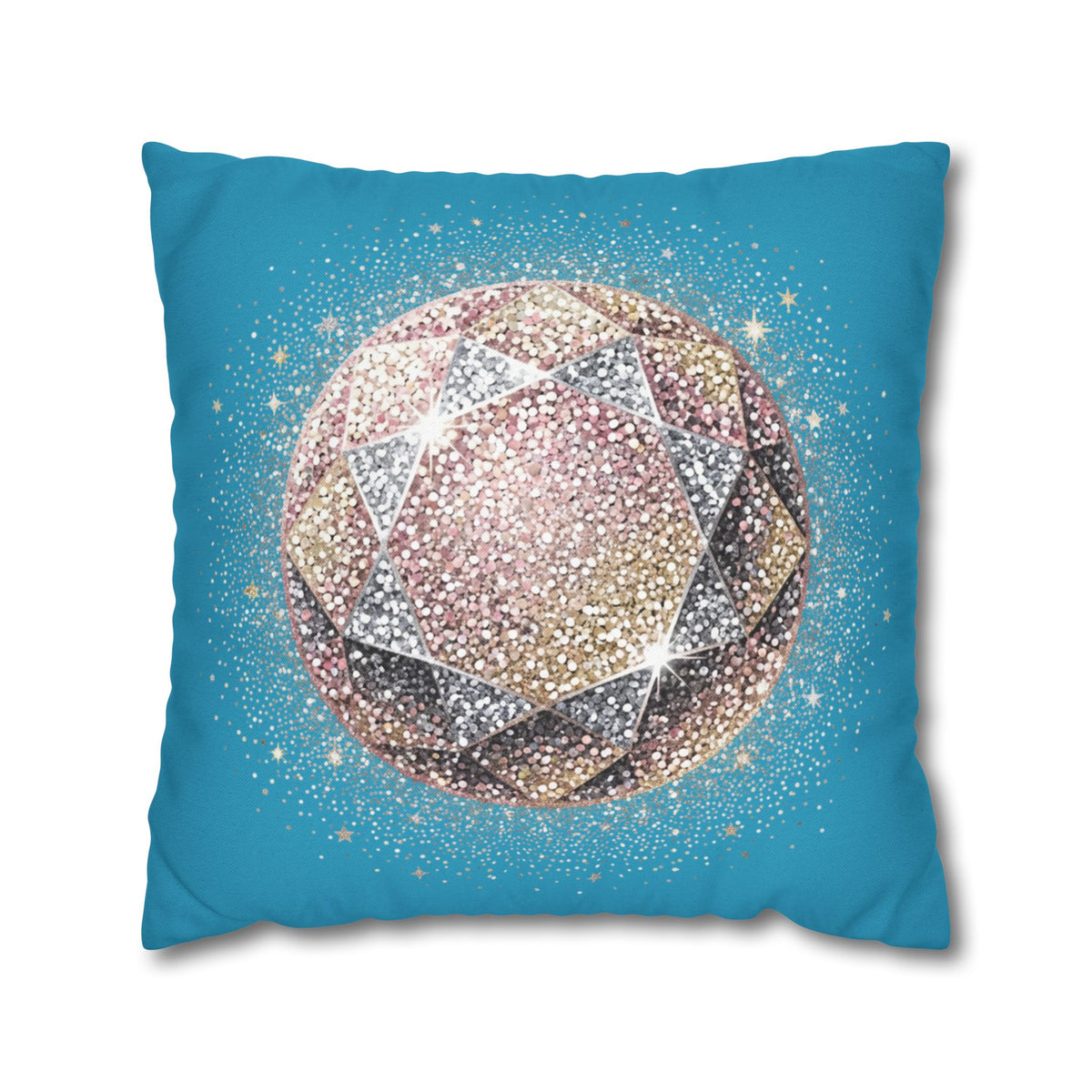 Glittery Turquoise Spun Polyester Square Pillowcase