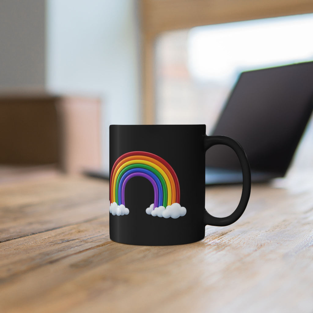 Black Rainbow Mug (11oz/15oz) — Colorful Rainbow & Clouds Coffee Cup