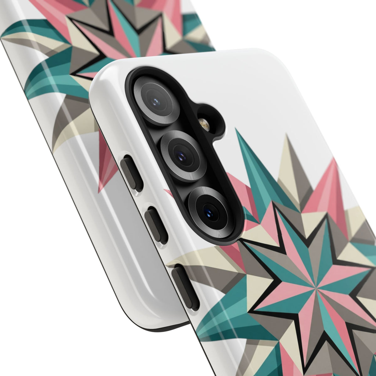 Geometric Star Tough Phone Case – Pink Teal Compass Design