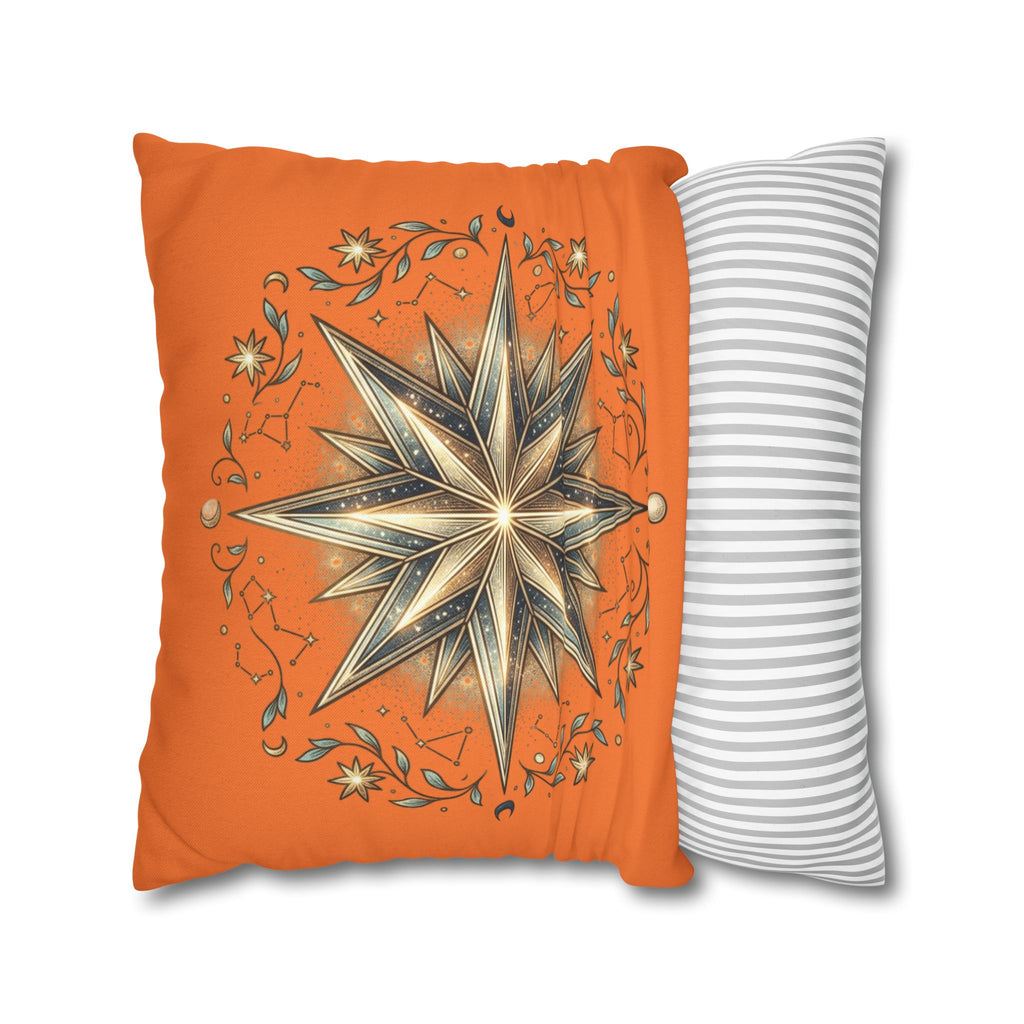 Star Print Orange Spun Polyester Square Pillowcase
