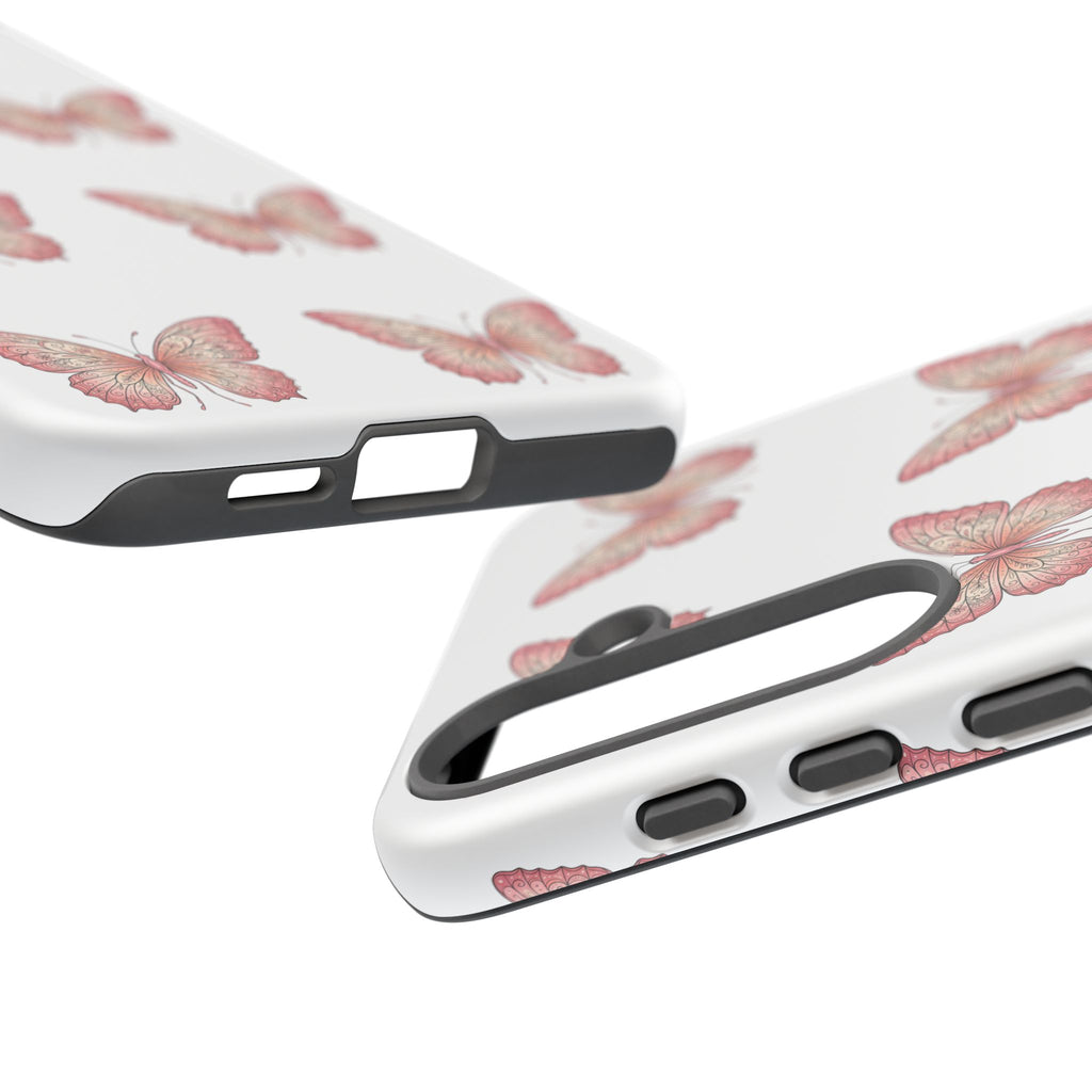Pink Butterfly Tough Phone Case — Floral Pattern Protective Cover