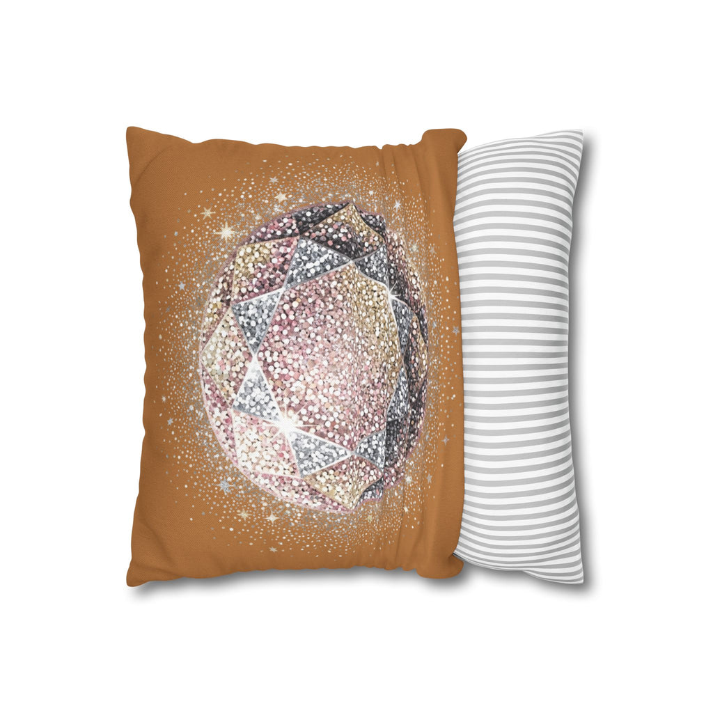 Glittery Light Brown Spun Polyester Square Pillowcase