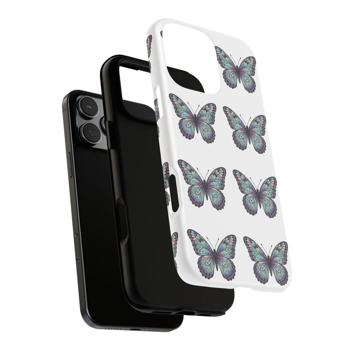 Butterfly Pattern Tough Phone Case — Vintage Teal Floral Protective Cover