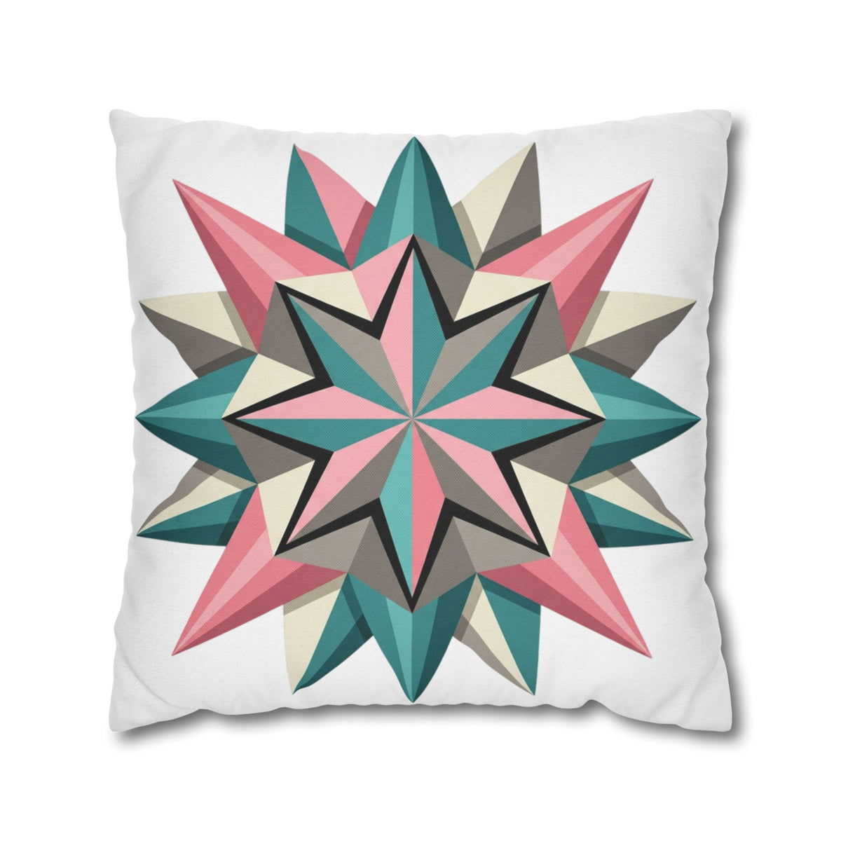 Geometric Starburst Throw Pillowcase — Pink Teal Modern Decorative Cushion Cover