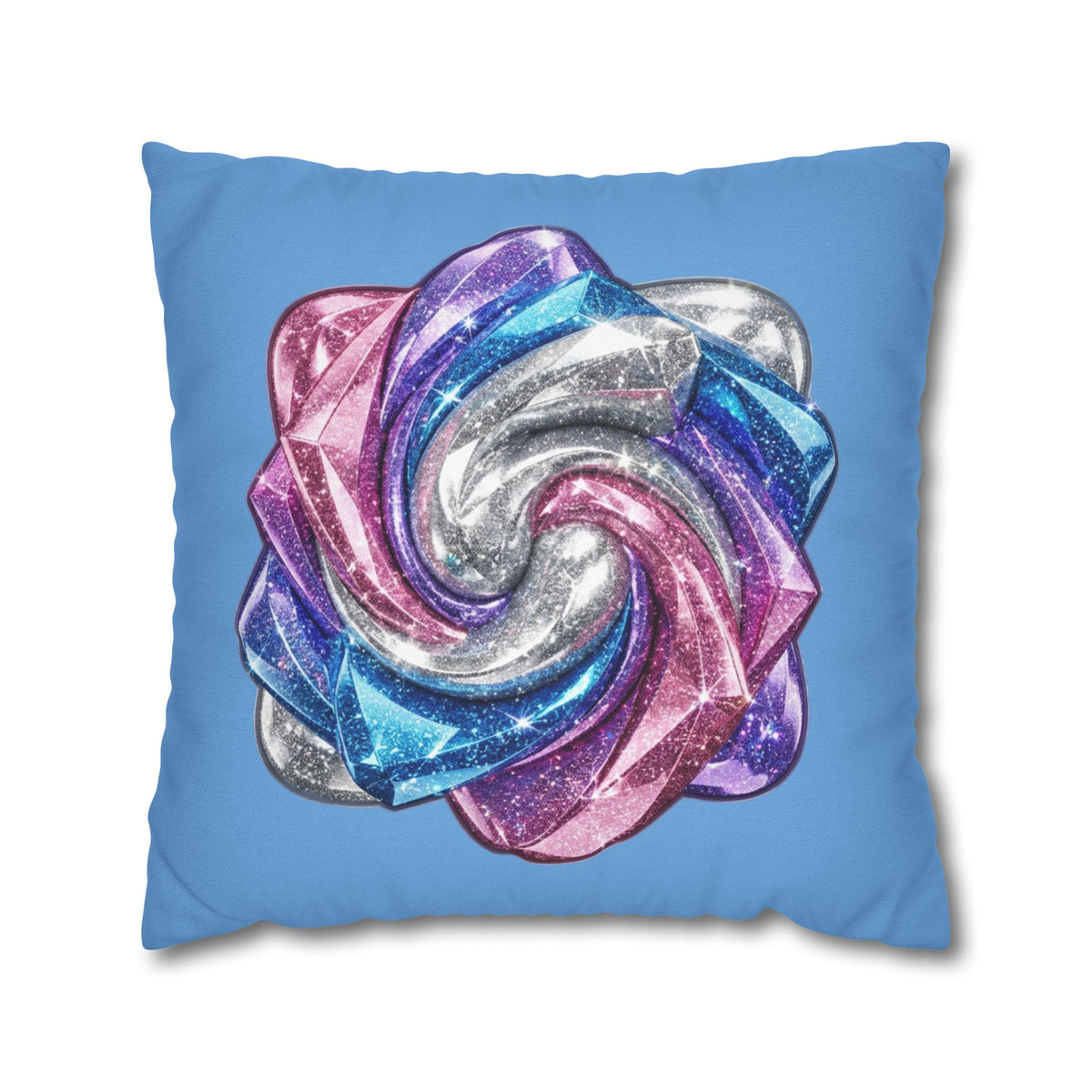 3D Glitter Design Light Blue Spun Polyester Square Pillowcase
