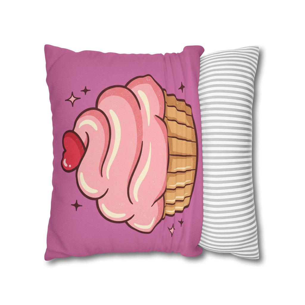 Pink Cupcake Spun Polyester Square Pillowcase- Light Pink