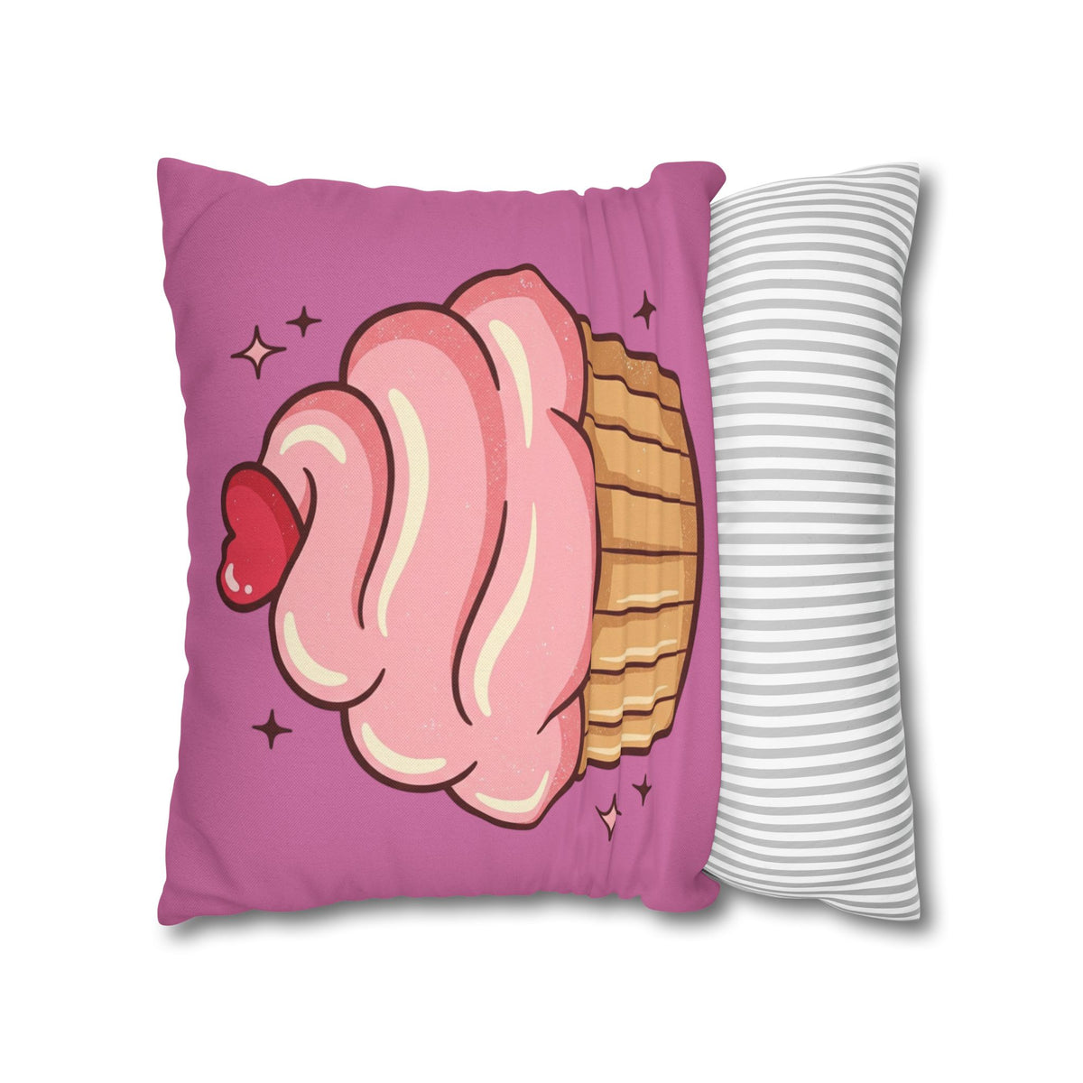 Pink Cupcake Spun Polyester Square Pillowcase- Light Pink