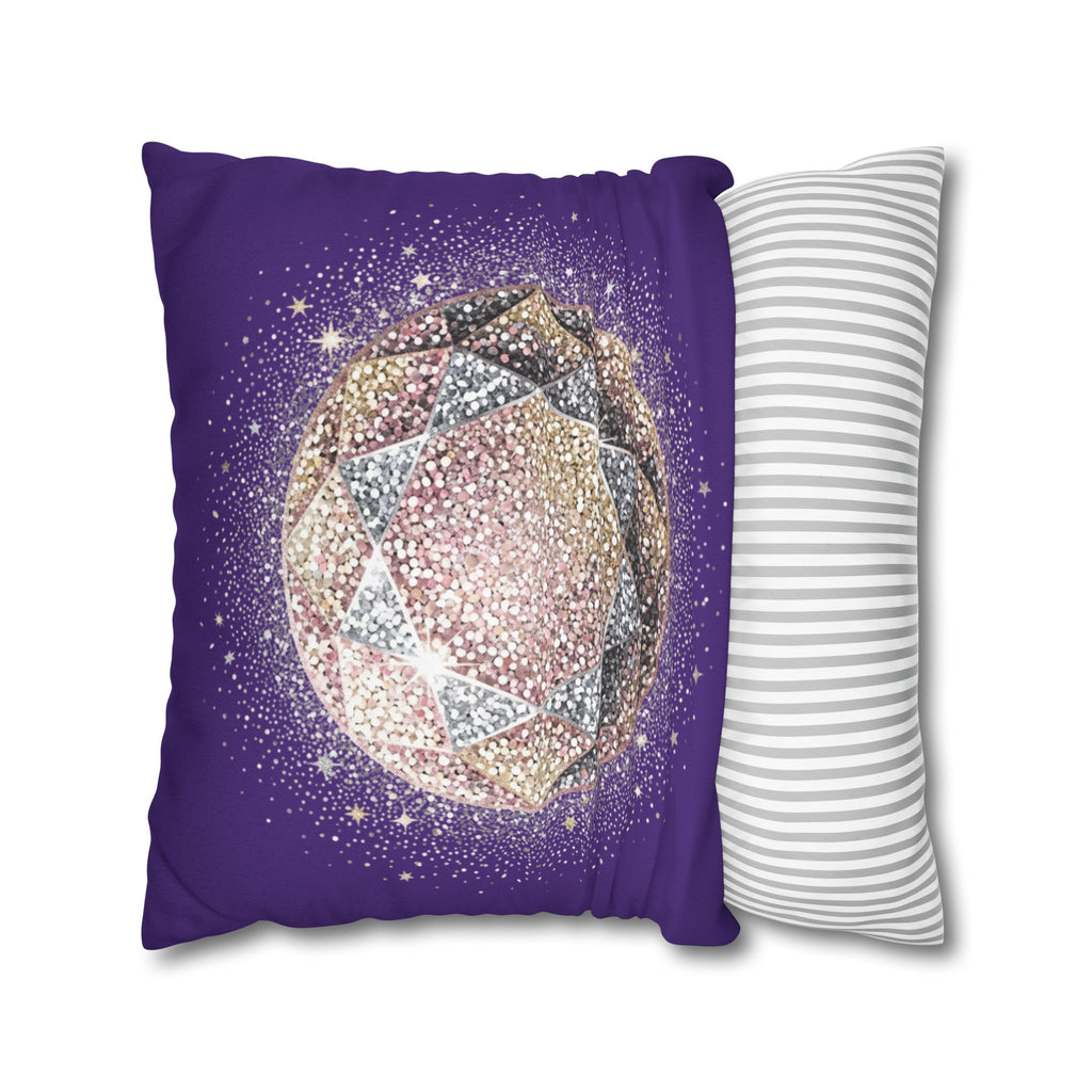 Glittery Dark Purple Spun Polyester Square Pillowcase