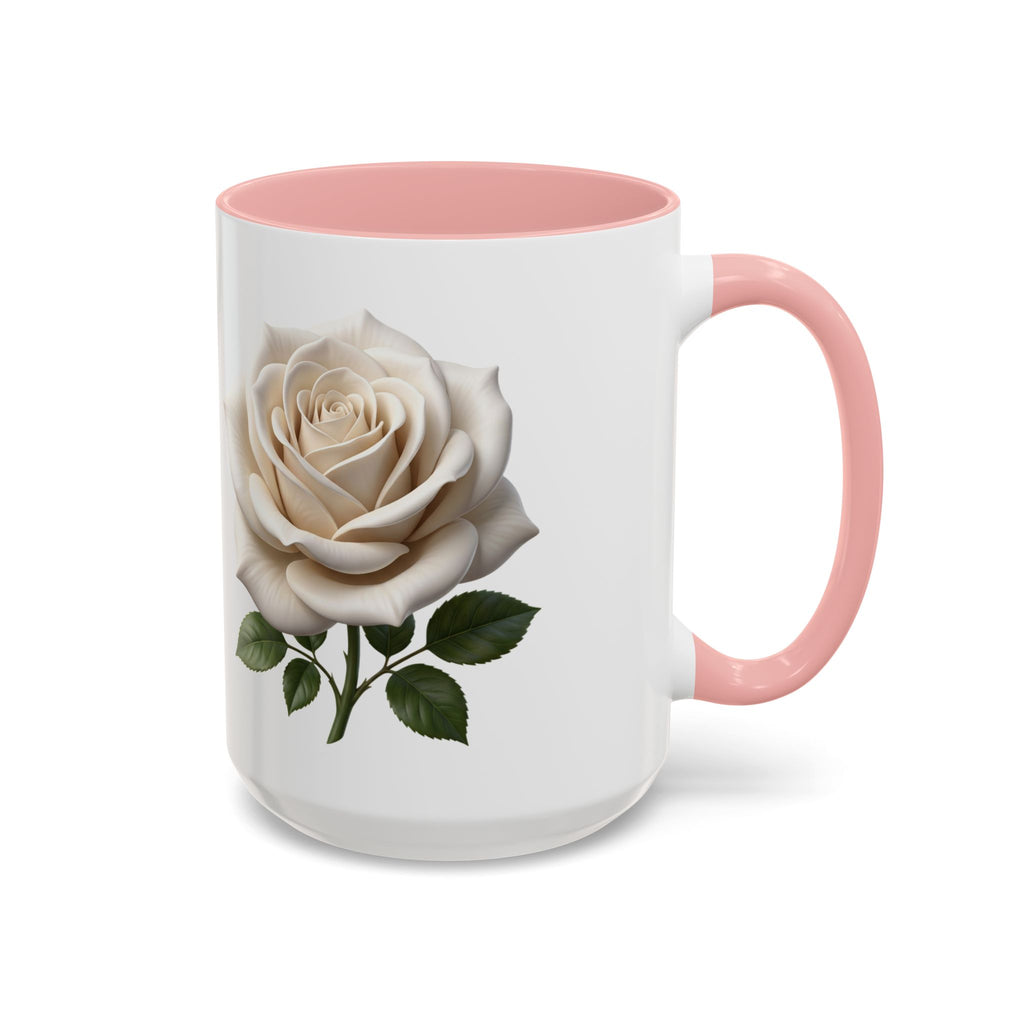 White Rose Accent Coffee Mug — Elegant Floral 11/15oz Ceramic