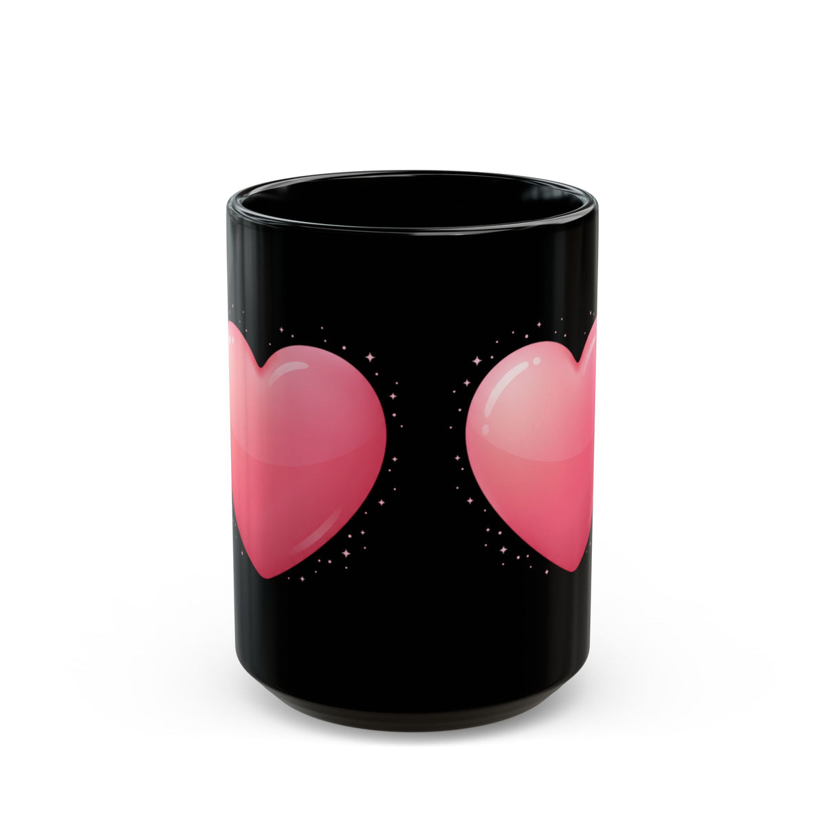 Pink Heart Black Mug — Romantic Valentine Coffee Cup (11oz, 15oz)