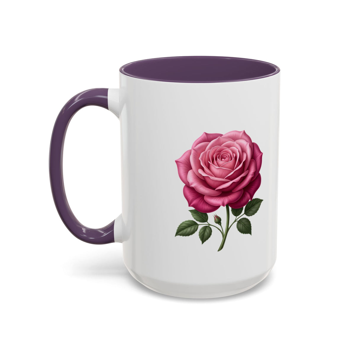 Pink Rose Accent Coffee Mug — Floral Tea & Coffee Cup (11/15 oz)