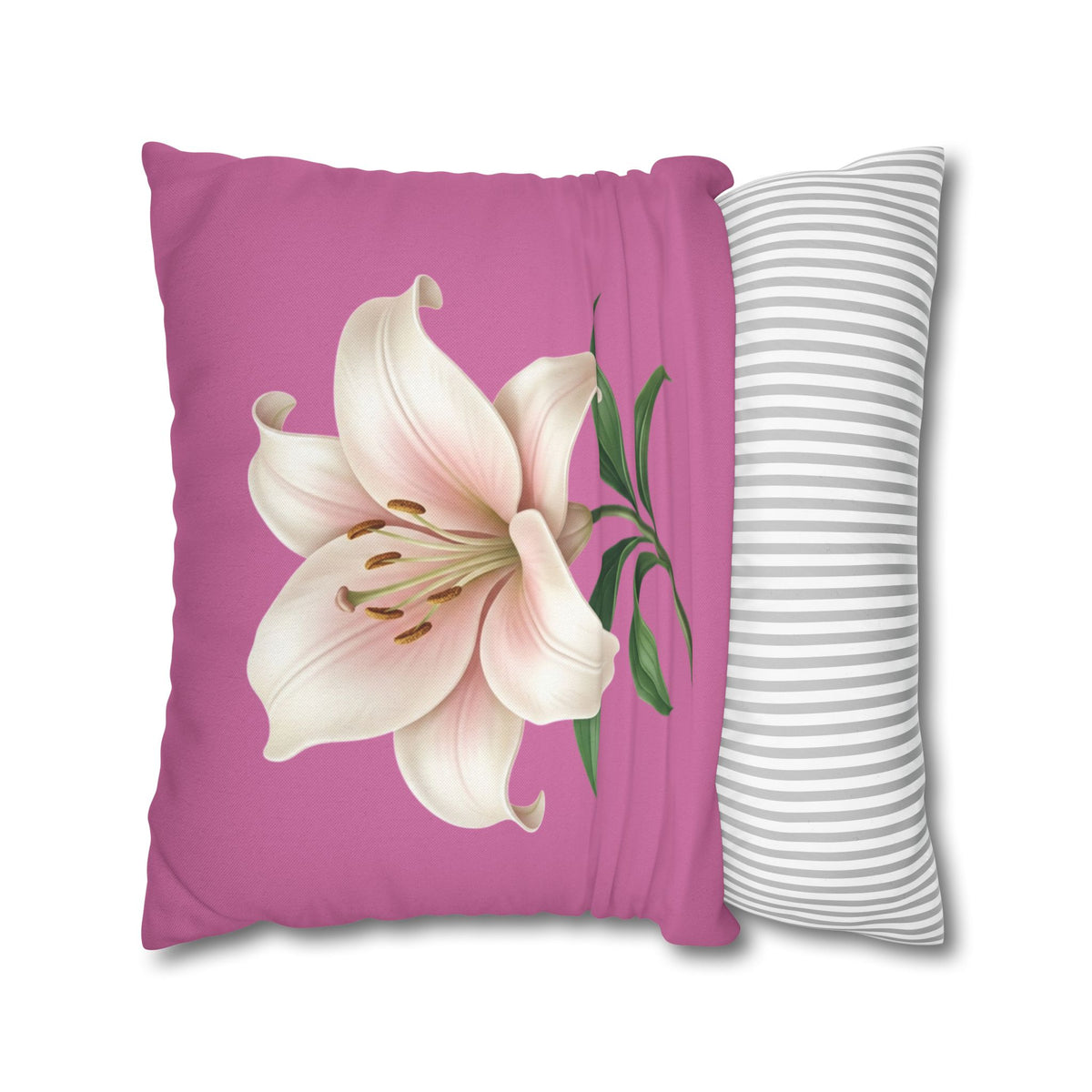 Pink Lily Decorative Pillow Cover — Floral Square Throw Pillowcase
