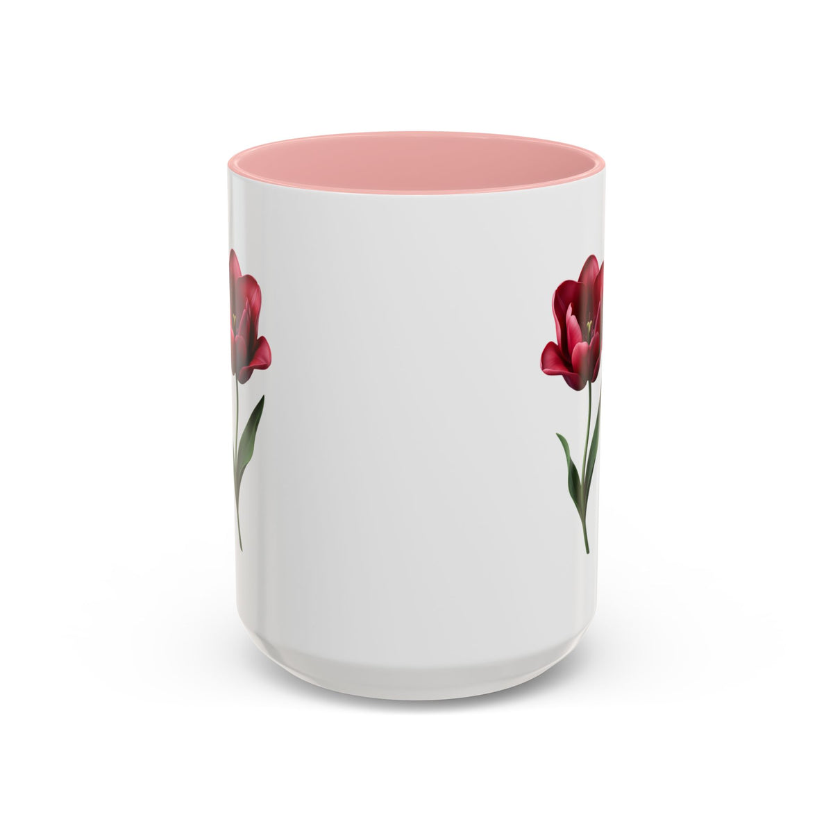 Red Tulip Accent Coffee Mug – Floral 11/15oz Ceramic Mug