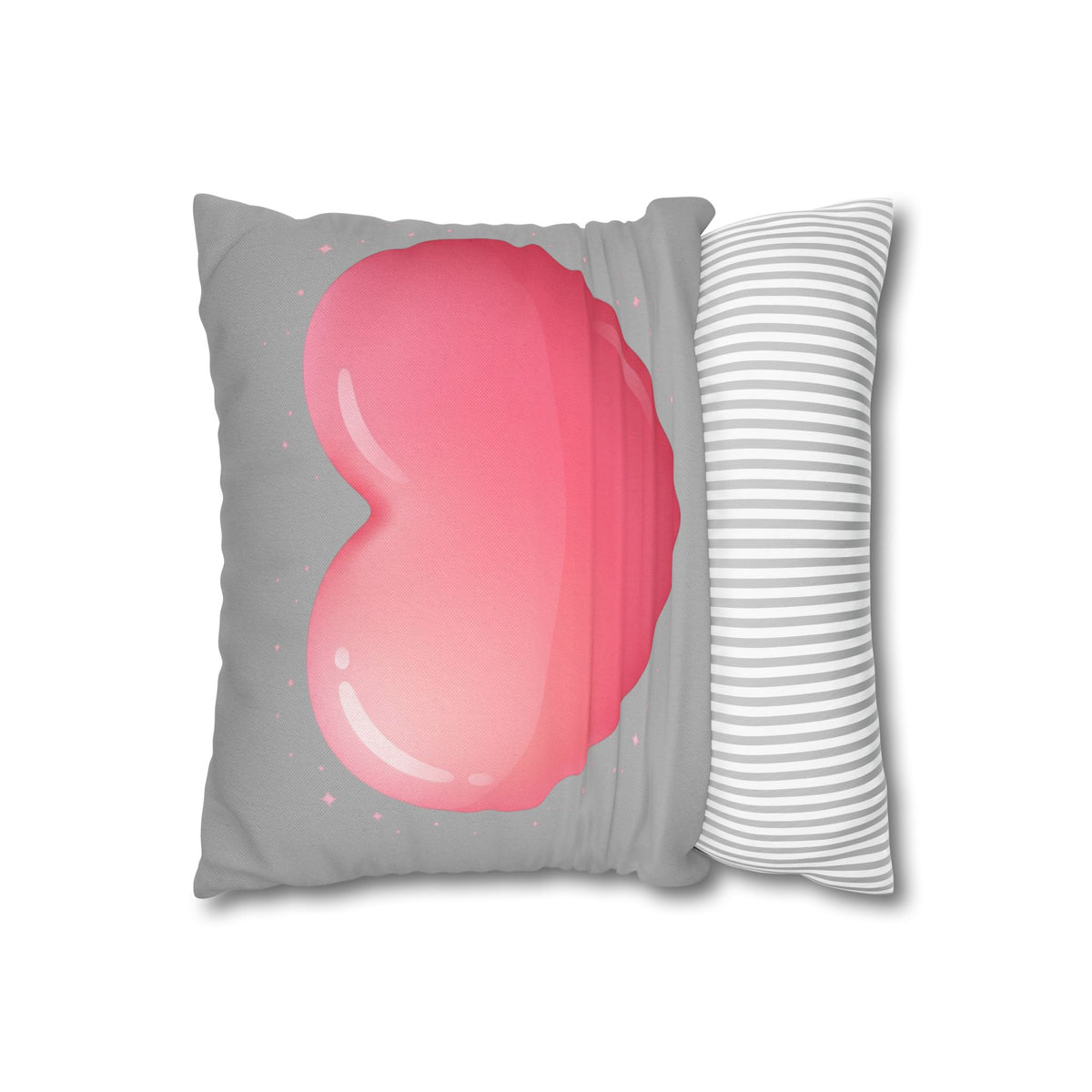 Pink Heart Grey Spun Polyester Square Pillowcase