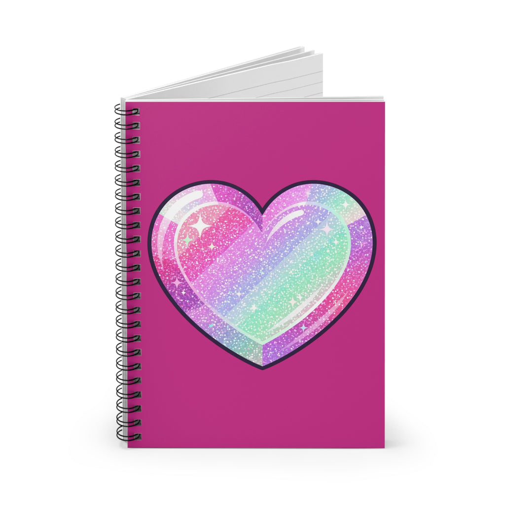 Glitter Rainbow Heart Spiral Notebook — Ruled Journal for Teens & Kids- Magenta