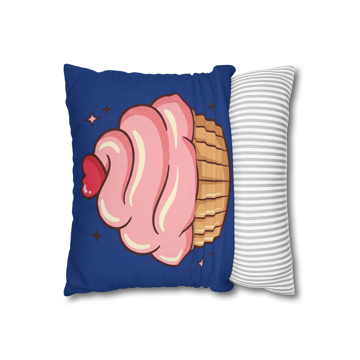 Pink Cupcake Spun Polyester Square Pillowcase- Navy