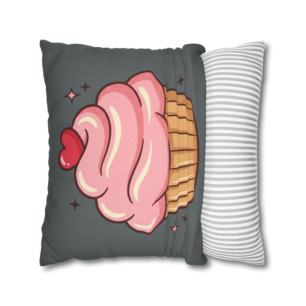 Pink Cup Cake Spun Polyester Square Pillowcase- Dark Grey