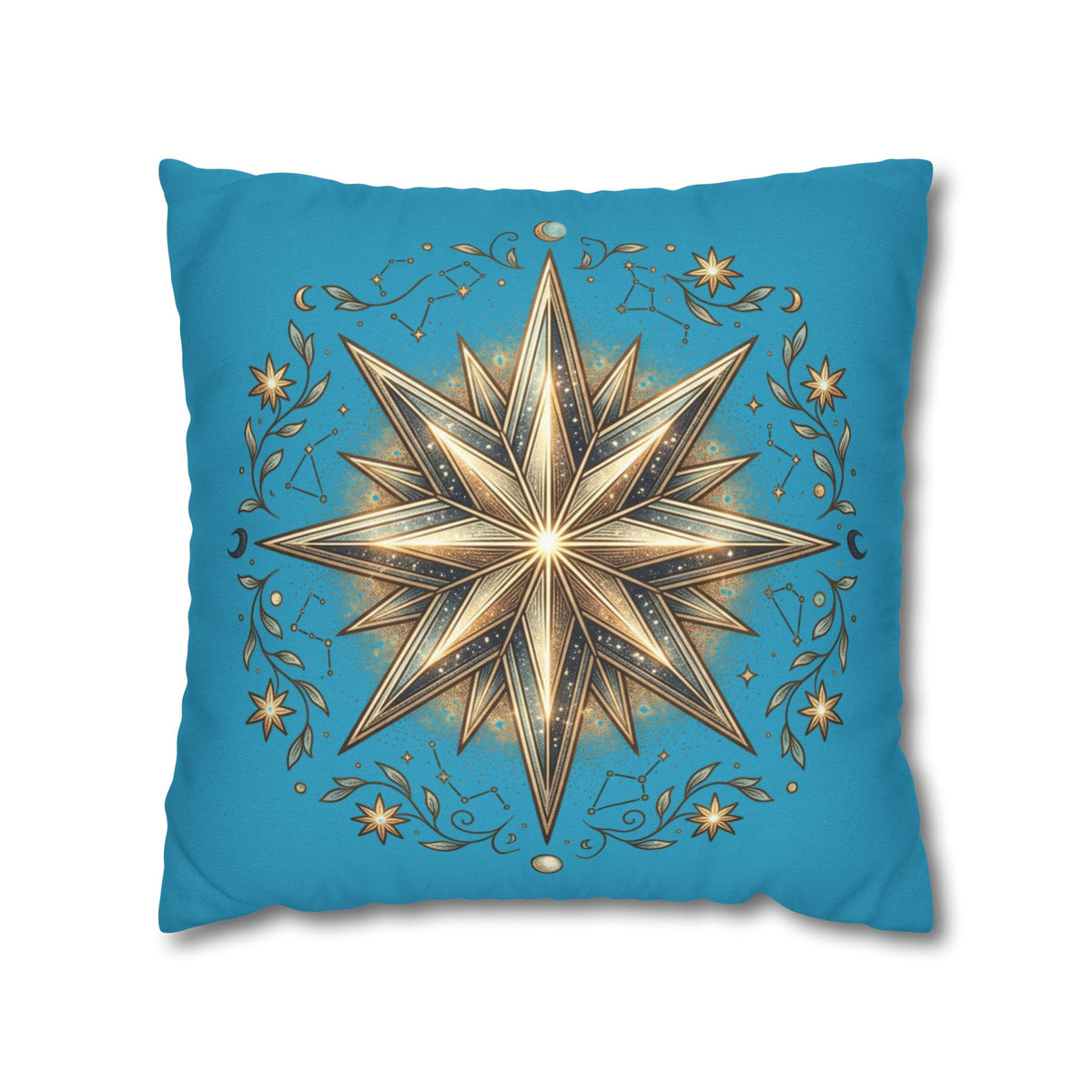 Star Print Turquoise Spun Polyester Square Pillowcase