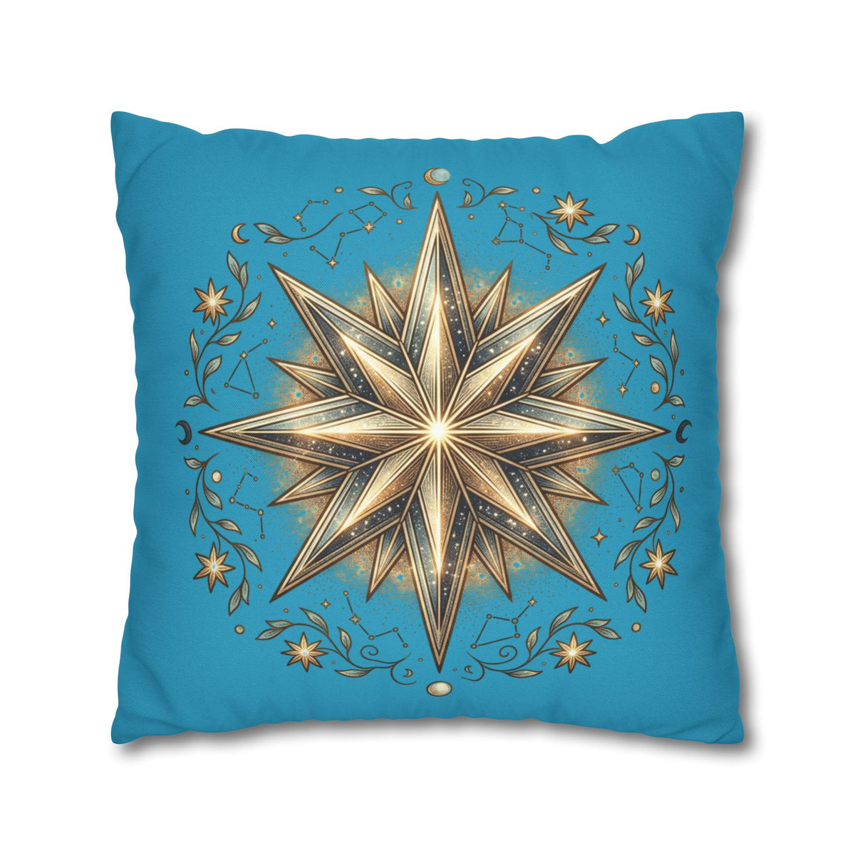 Star Print Turquoise Spun Polyester Square Pillowcase