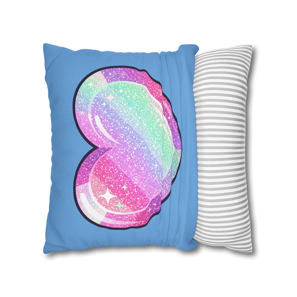 Pastel Glitter Heart Pillowcase Spun Polyester Square Pillowcase- Light Blue
