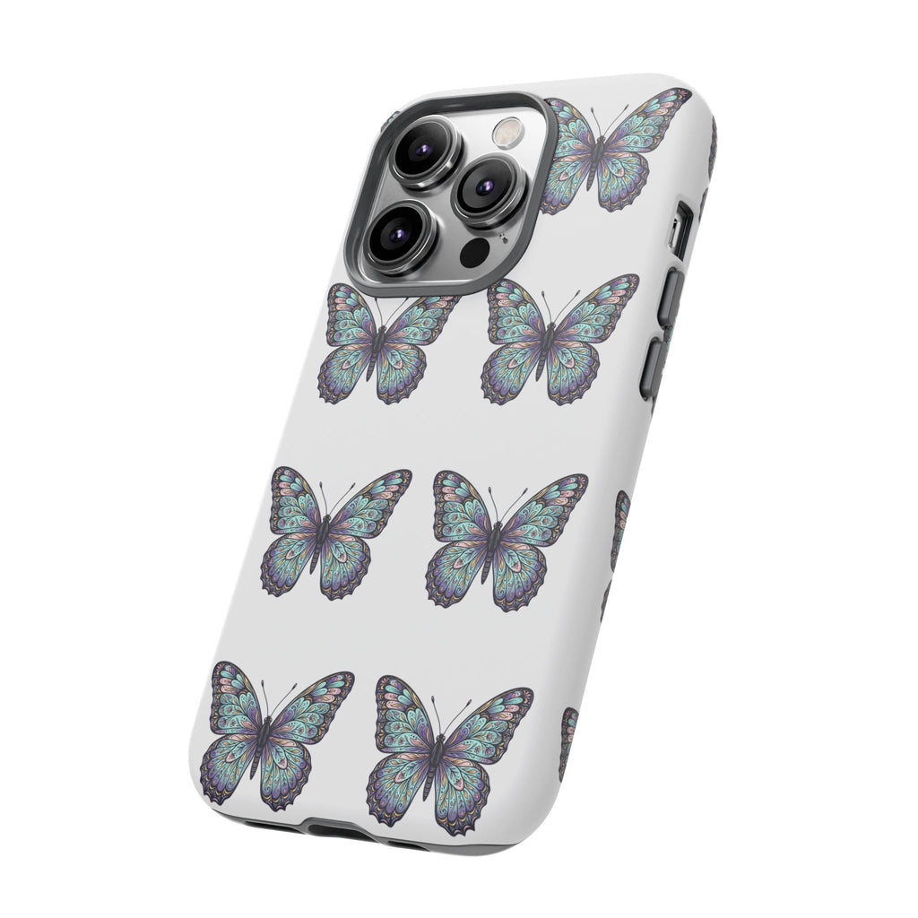 Butterfly Pattern Tough Phone Case — Vintage Teal Floral Protective Cover