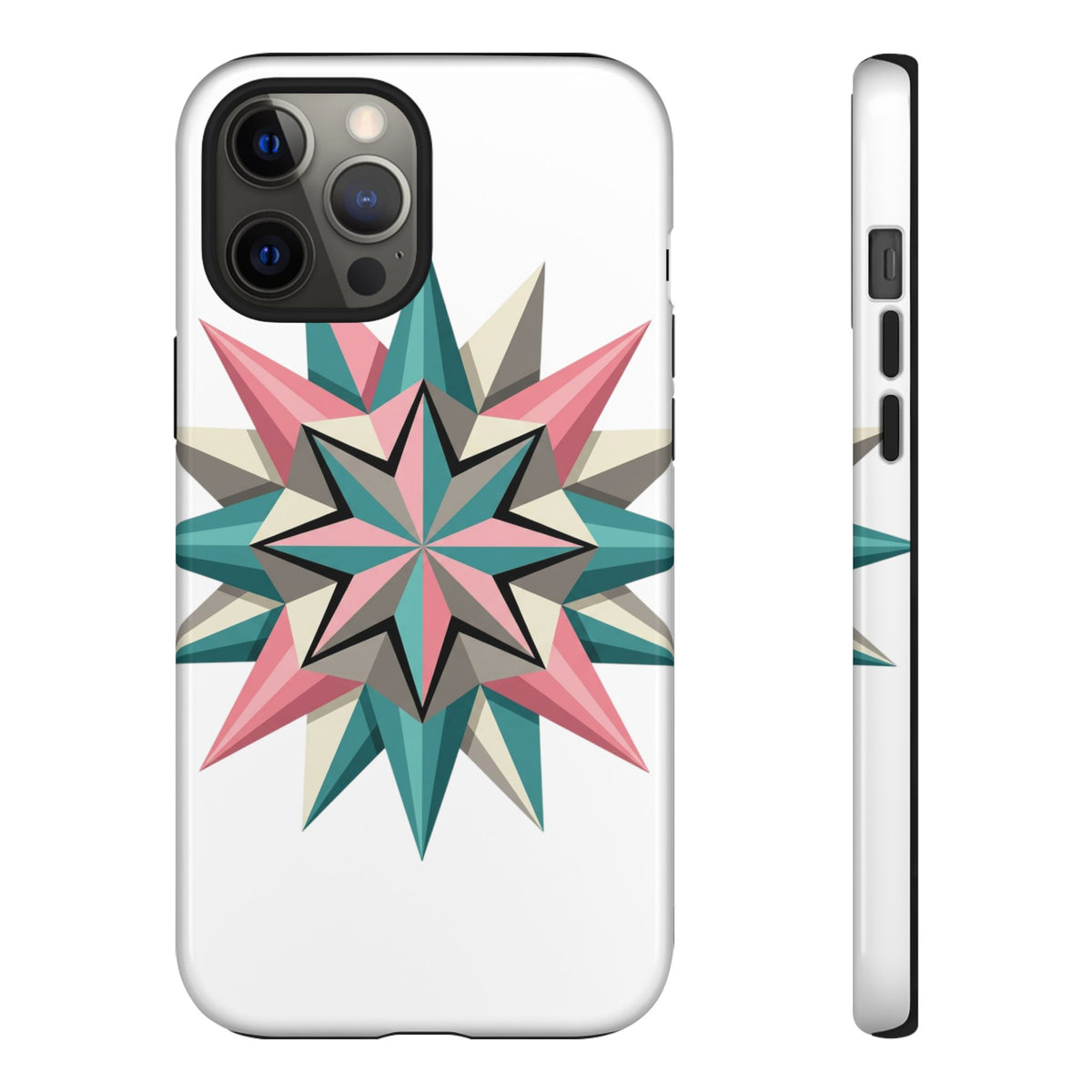 Geometric Star Tough Phone Case – Pink Teal Compass Design