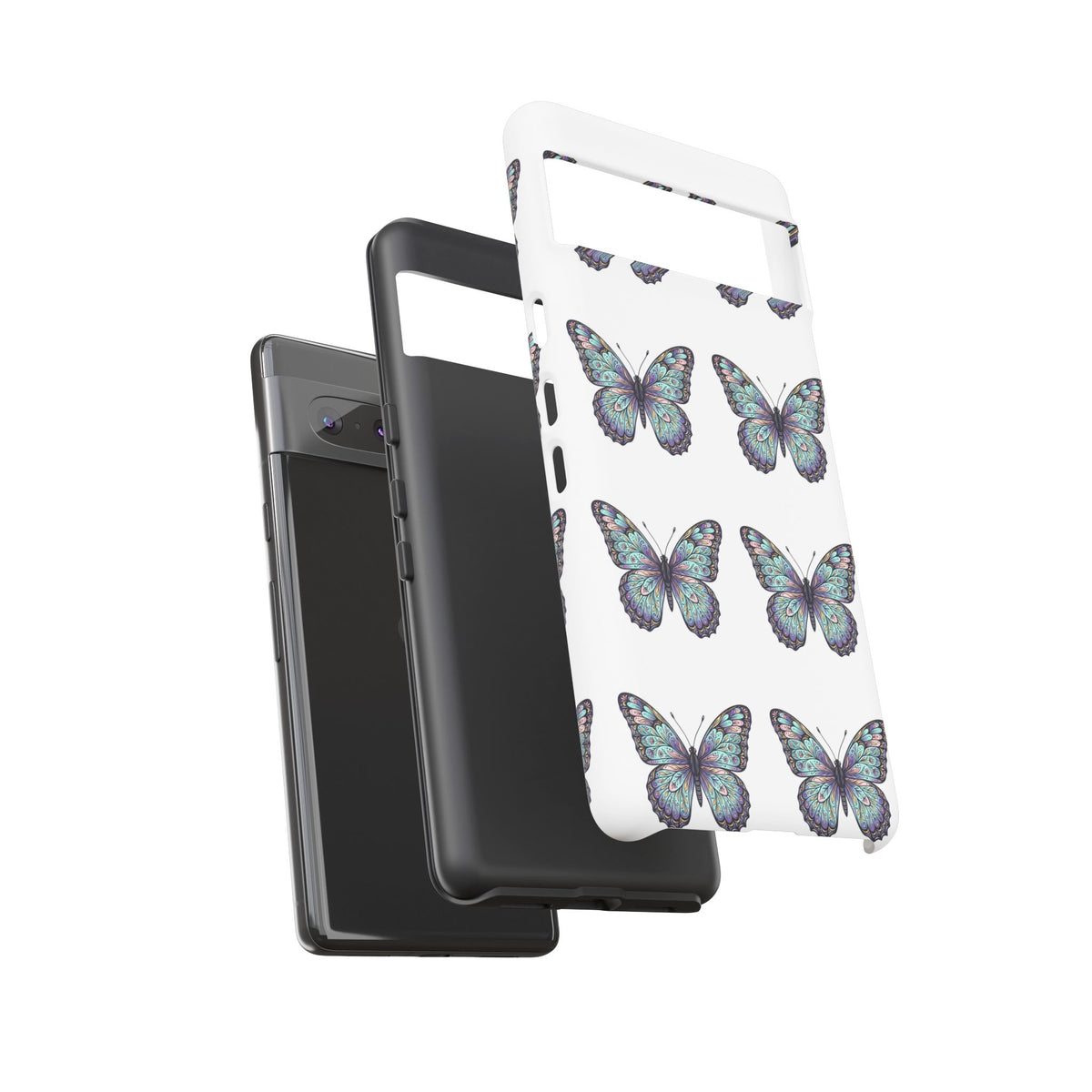 Butterfly Pattern Tough Phone Case — Vintage Teal Floral Protective Cover