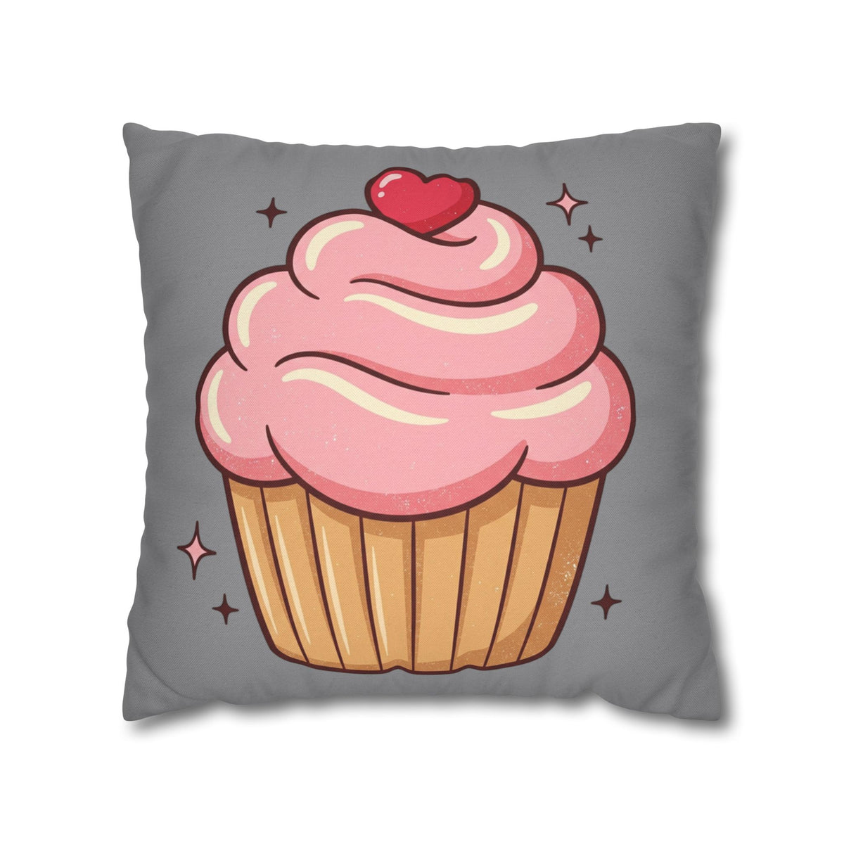 Pink Cupcake Spun Polyester Square Pillowcase- Grey