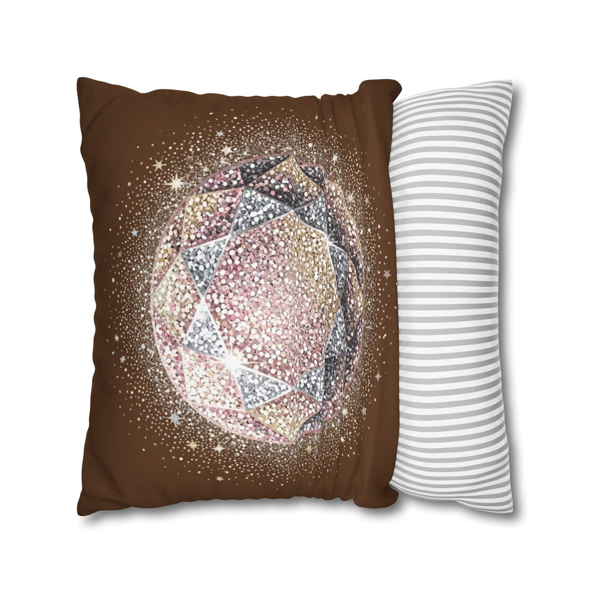 Glittery Brown Spun Polyester Square Pillowcase