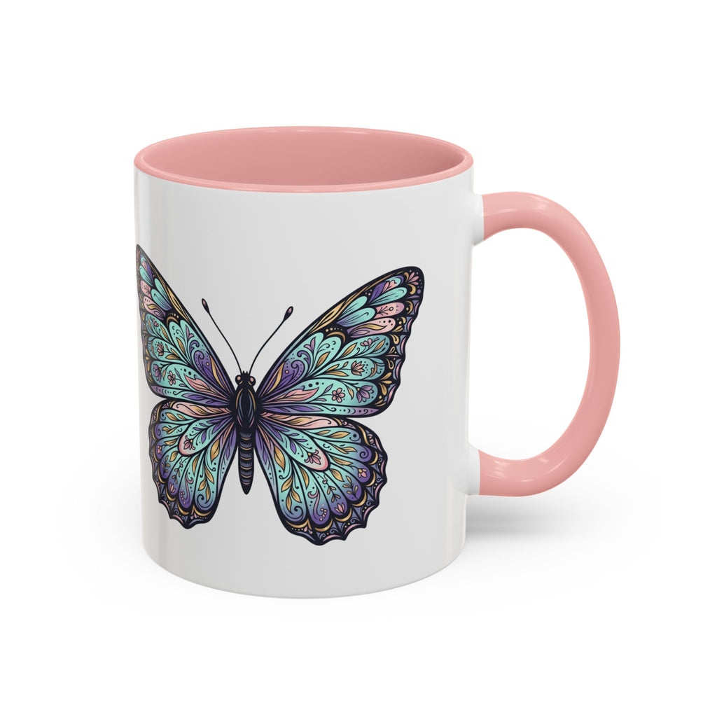Butterfly Accent Coffee Mug — Teal Mandala Wing Design (11/15oz)