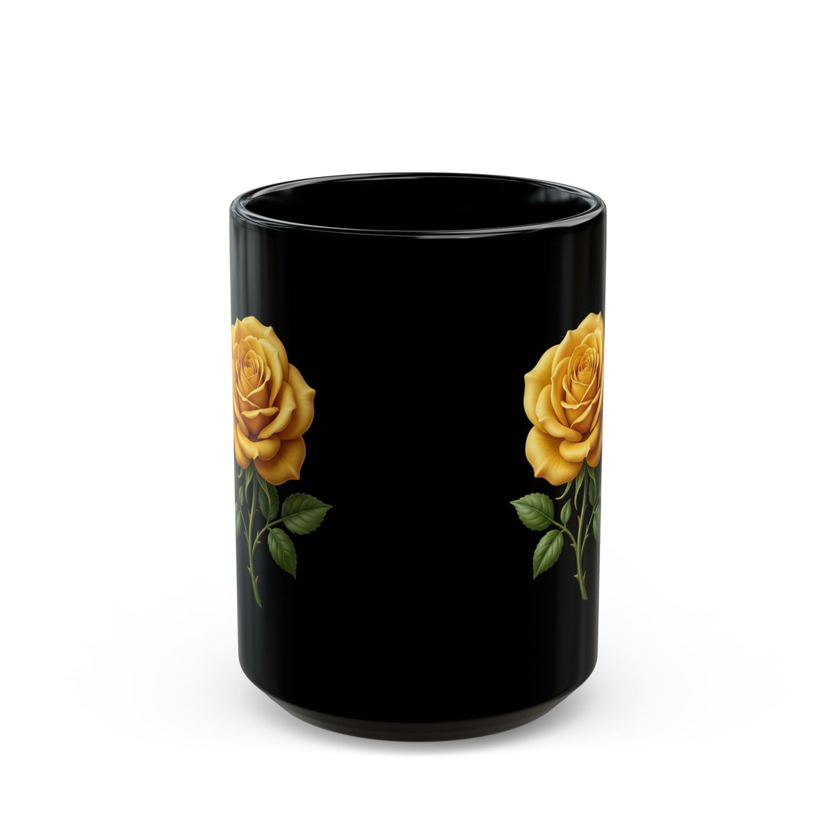 Yellow Rose Black Mug — Elegant Floral Coffee Cup (11oz & 15oz)