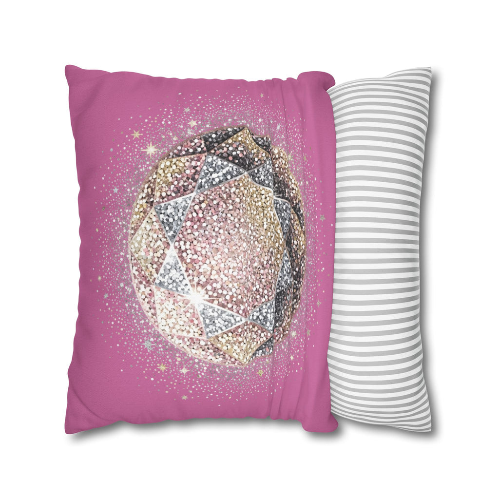 Glittery Light Pink Spun Polyester Square Pillowcase