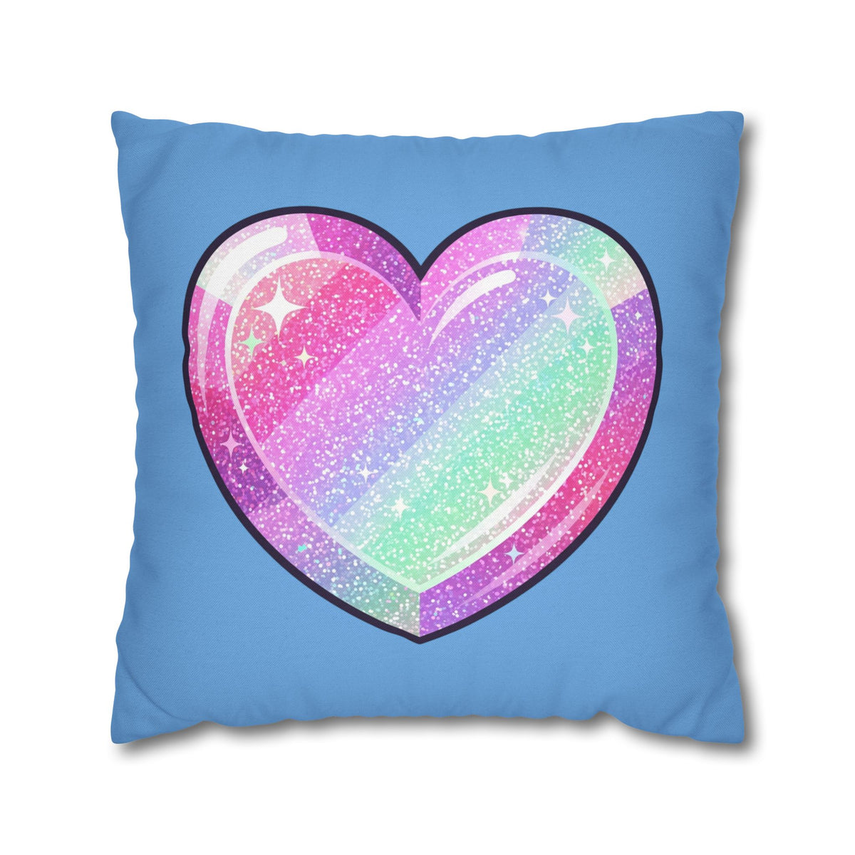 Pastel Glitter Heart Pillowcase Spun Polyester Square Pillowcase- Light Blue